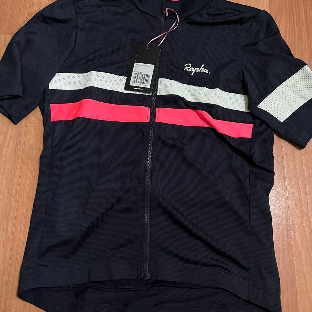 Rapha Men's Brevet Lightweight Jersey in Dark Blue with Pink and White Accents